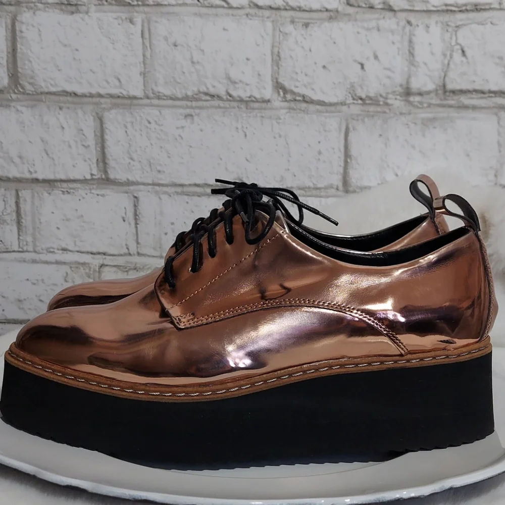 Shelly's London rose gold metallic platform loafer